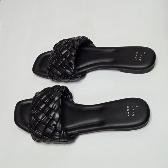 A New Day Women's Black Braided Flat Slide Sandals Size 7.5 - Picture 2 of 8